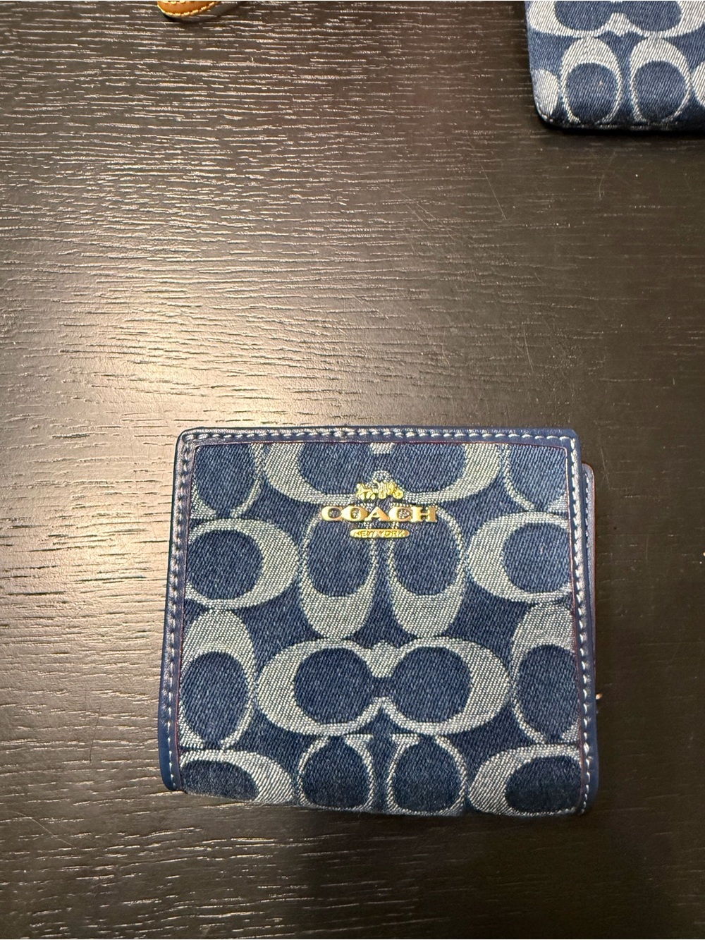 Coach Denim Signature Compact Card Holder Wallet in Blue